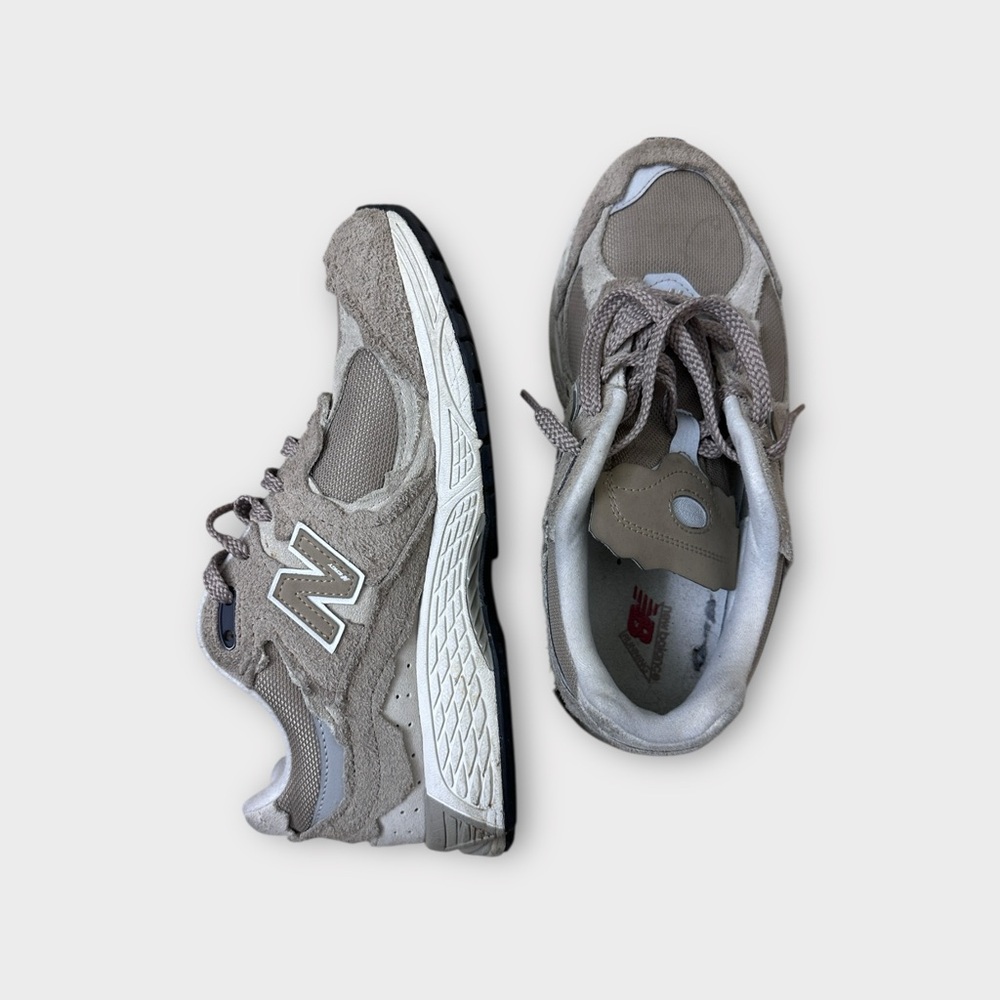New Balance Taupe and White Running Shoes